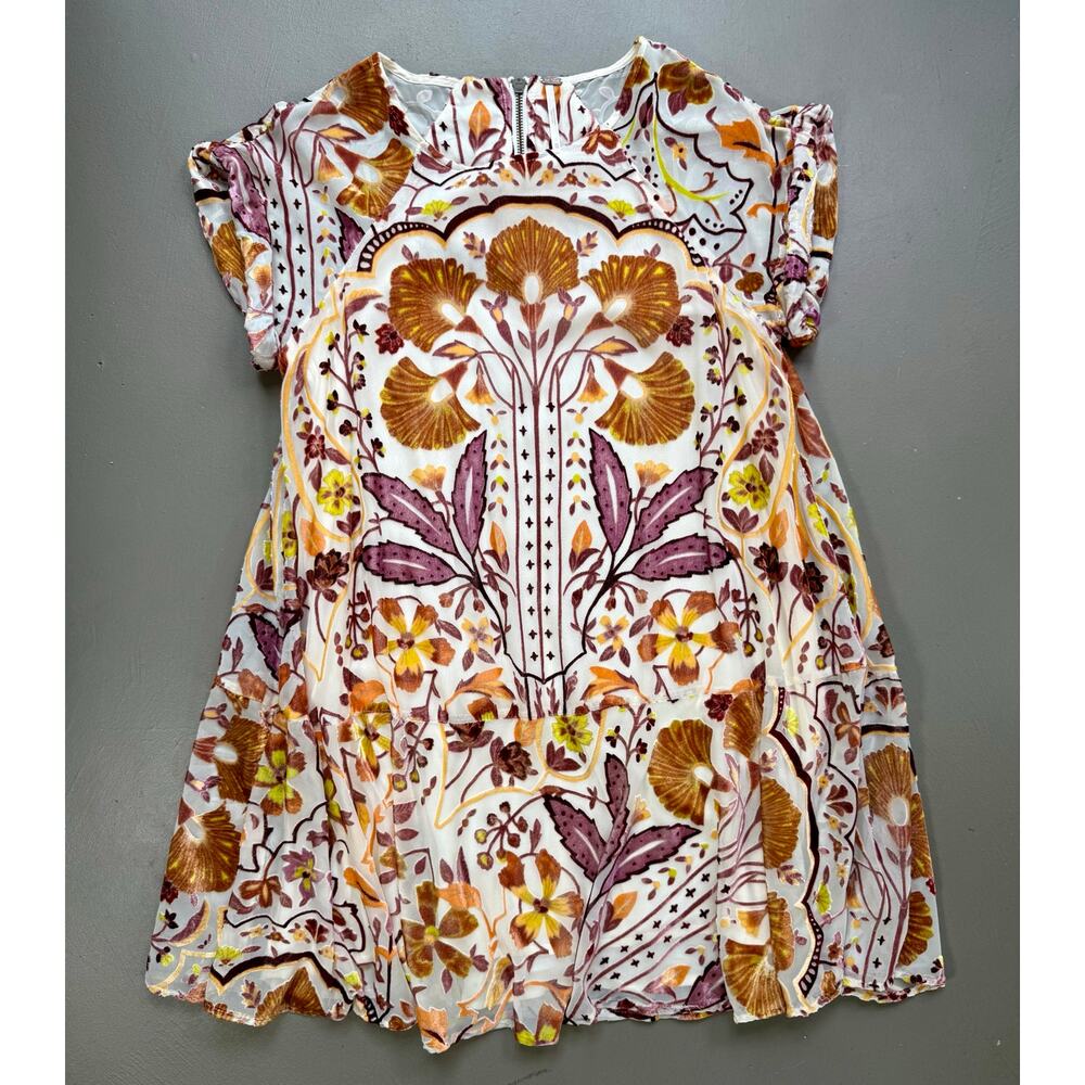 Free People XS Velvet Burnout Floral Mini Dress Boho Babydoll Tunic
